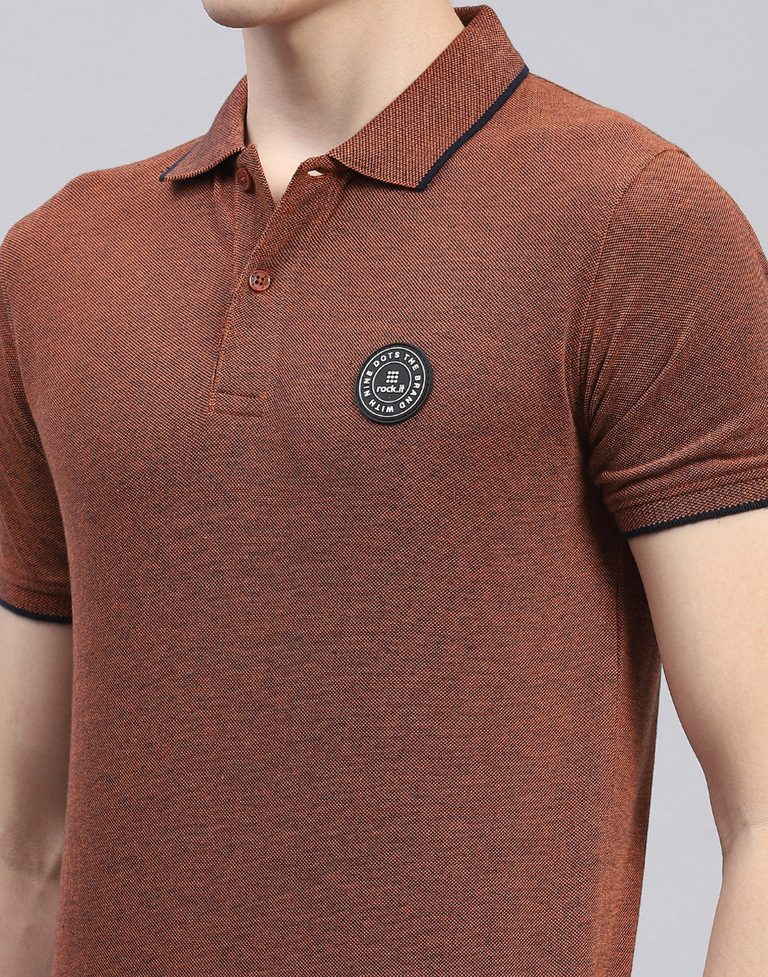 Men Rust Solid Polo Collar Half Sleeve T-Shirt