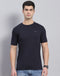 Men Navy Blue Solid Round Neck Half Sleeve T-Shirt