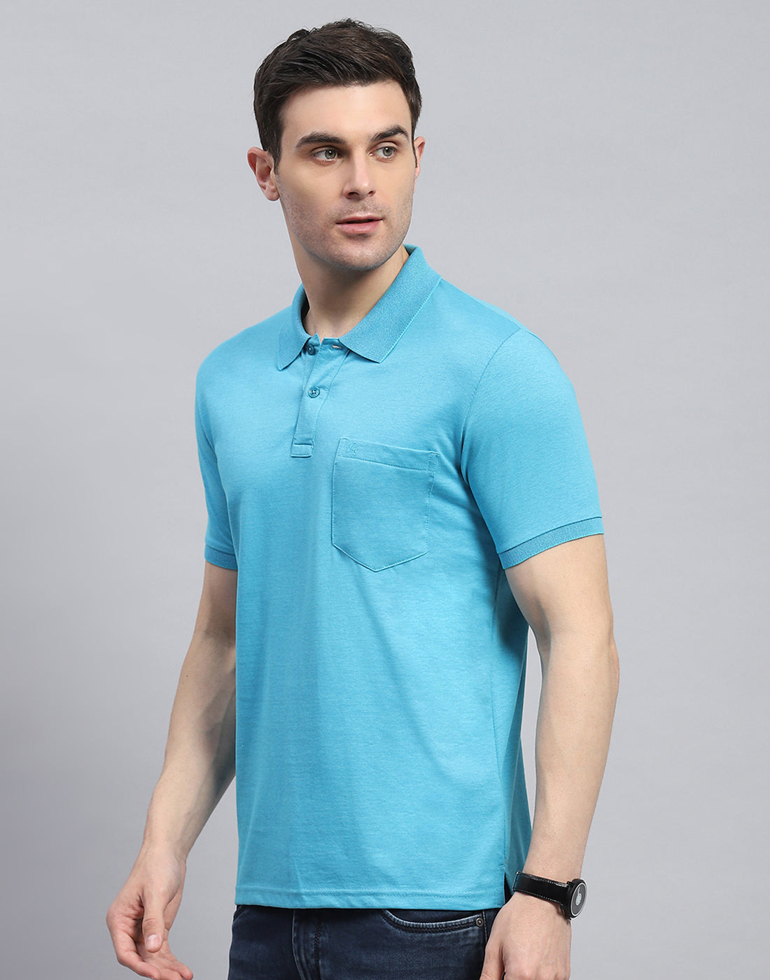 Men Blue Solid Polo Collar Half Sleeve T-Shirt