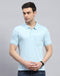 Men Blue Solid Polo Collar Half Sleeve T-Shirt