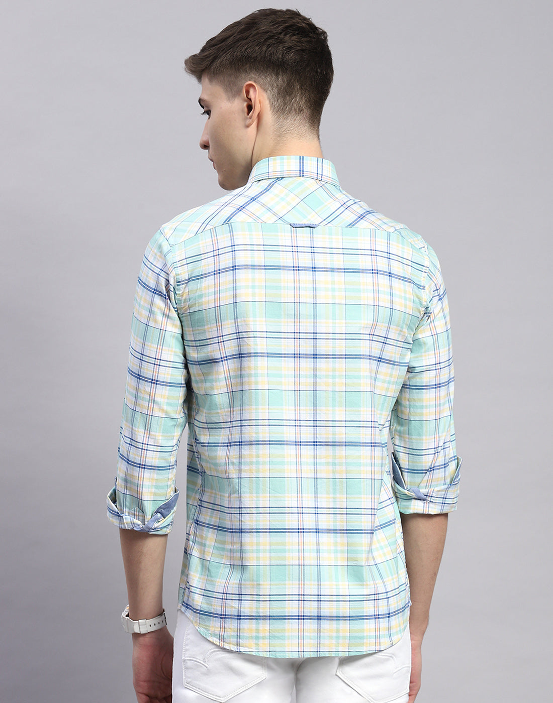 Men Green Check Collar Full Sleeve Shirt