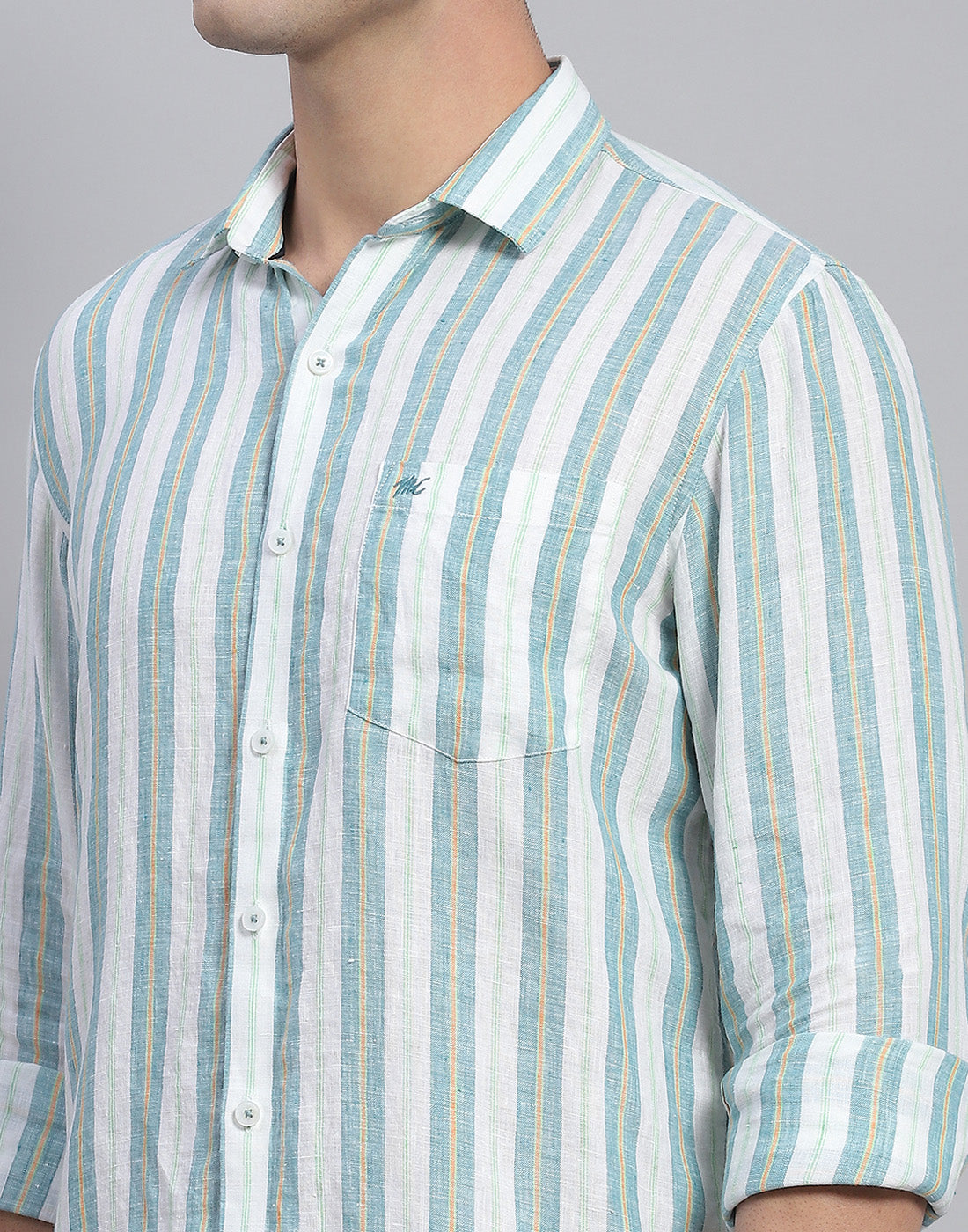 Men Green Stripe Collar Full Sleeve Shirt