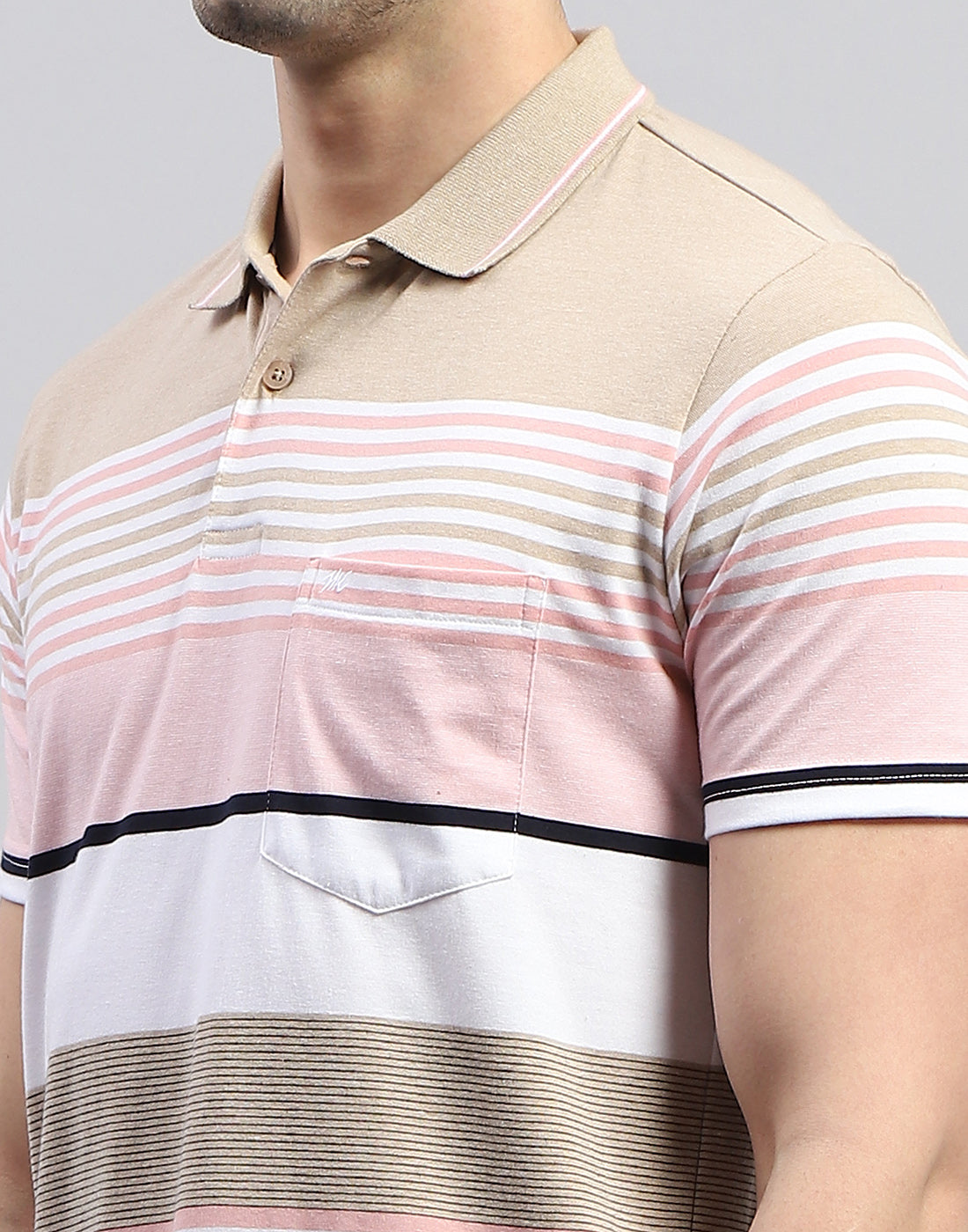 Men Pink Stripe Polo Collar Half Sleeve T-Shirt