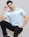 Men Blue Stripe Polo Collar Half Sleeve T-Shirt