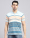 Men Blue Stripe Polo Collar Half Sleeve T-Shirt