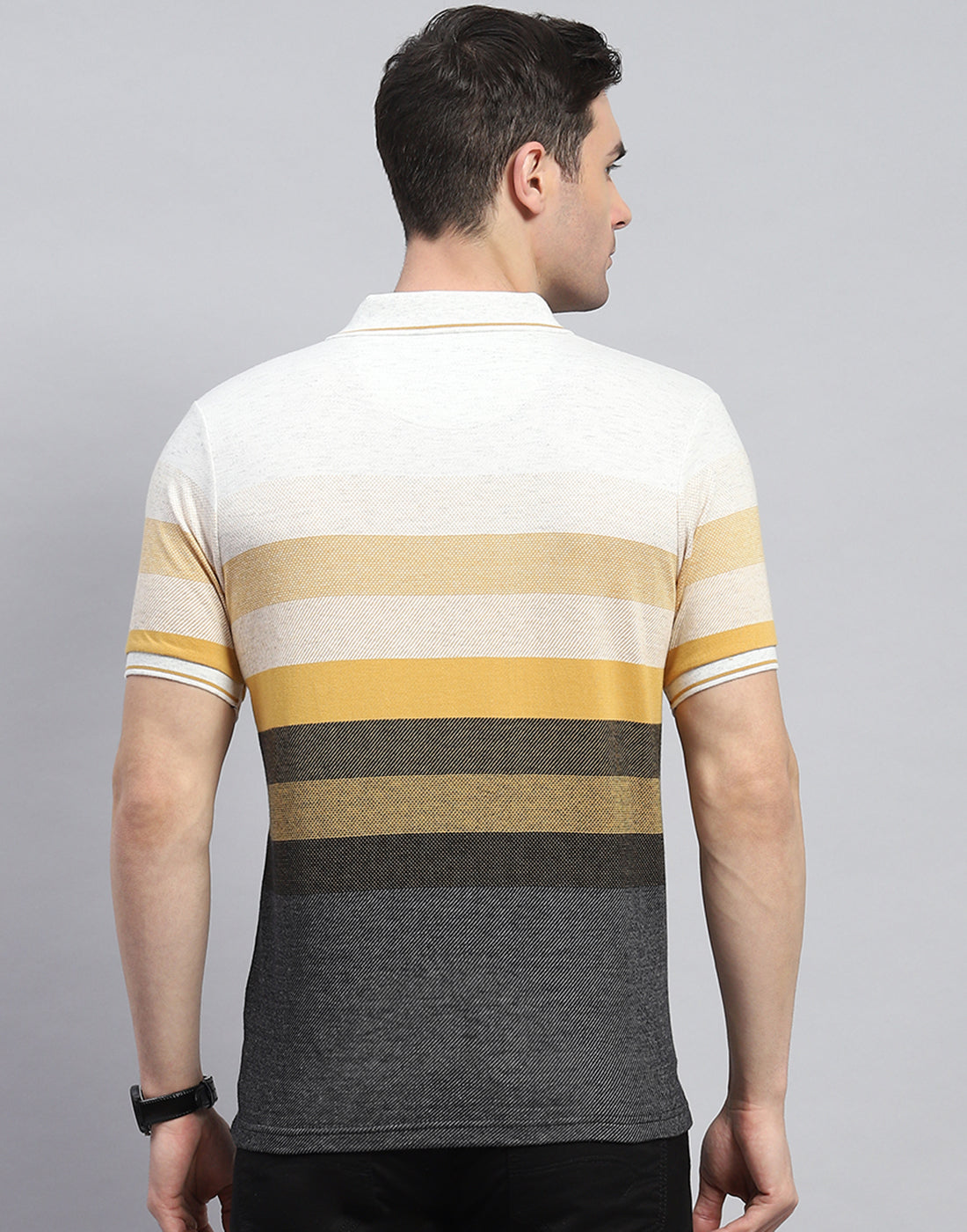 Men Yellow Stripe Polo Collar Half Sleeve T-Shirt