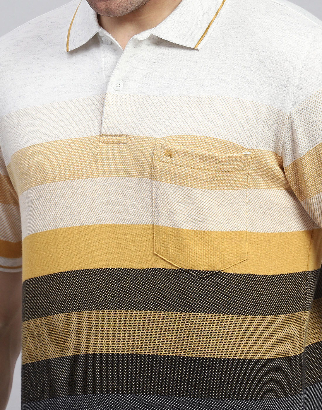 Men Yellow Stripe Polo Collar Half Sleeve T-Shirt