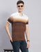Men Brown Stripe Polo Collar Half Sleeve T-Shirt