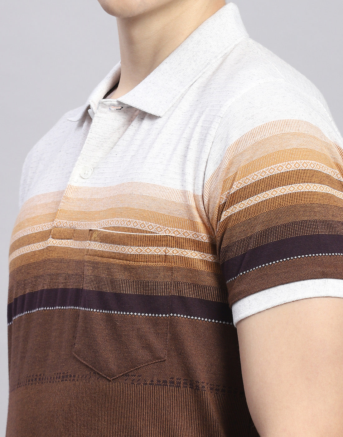 Men Brown Stripe Polo Collar Half Sleeve T-Shirt
