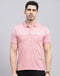 Men Pink Printed Polo Collar Half Sleeve T-Shirt