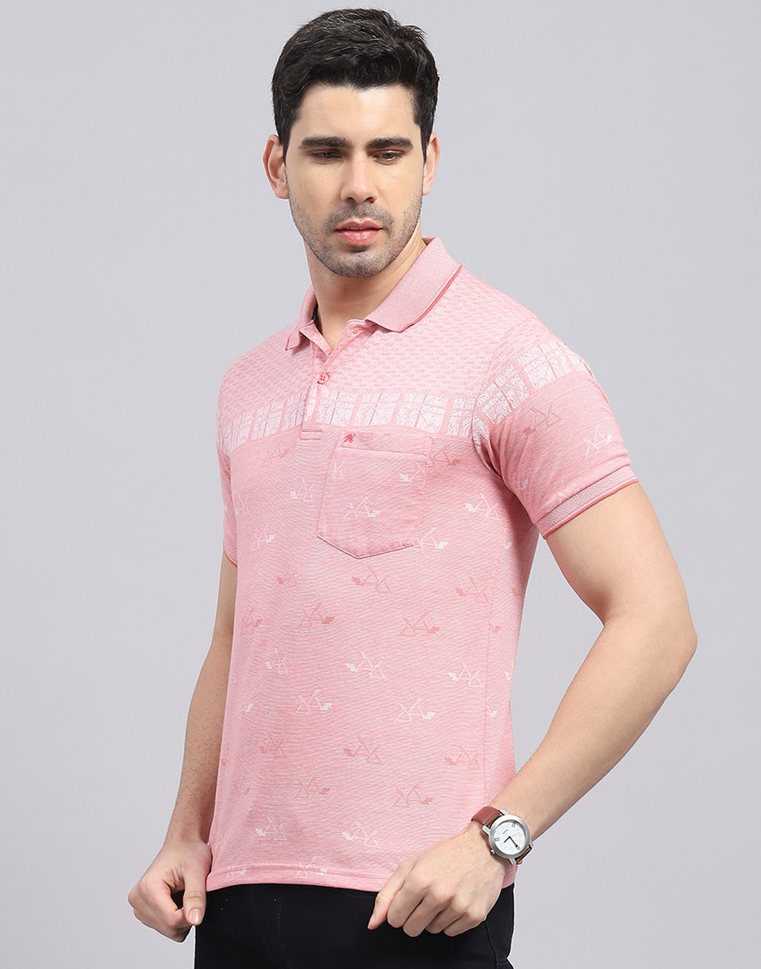 Men Pink Printed Polo Collar Half Sleeve T-Shirt