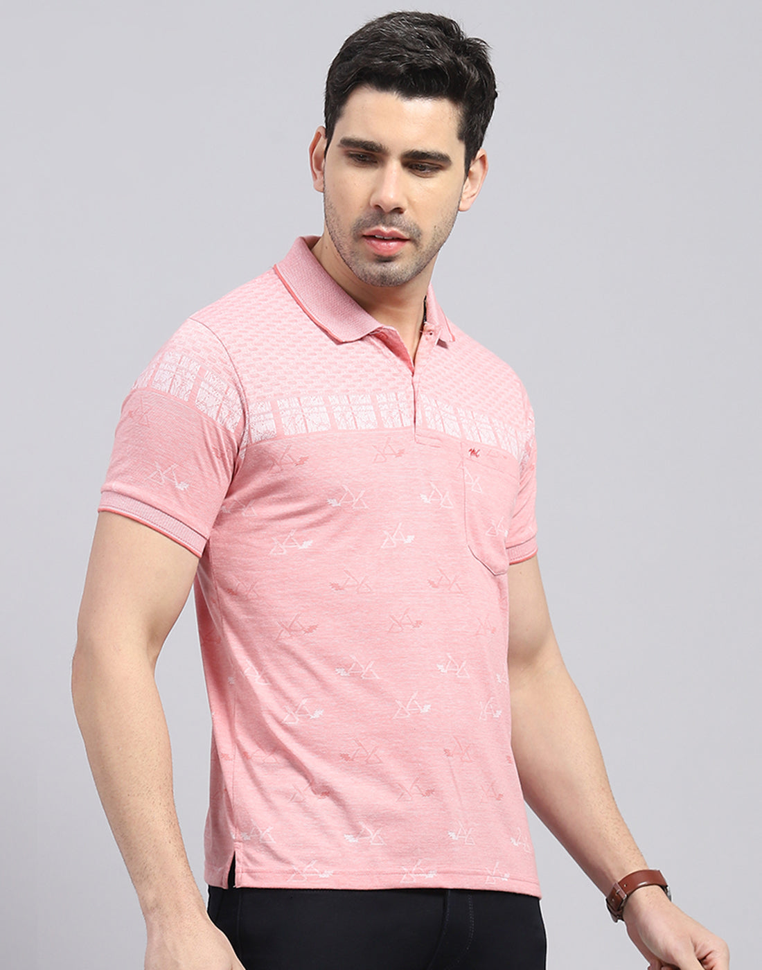 Men Pink Printed Polo Collar Half Sleeve T-Shirt