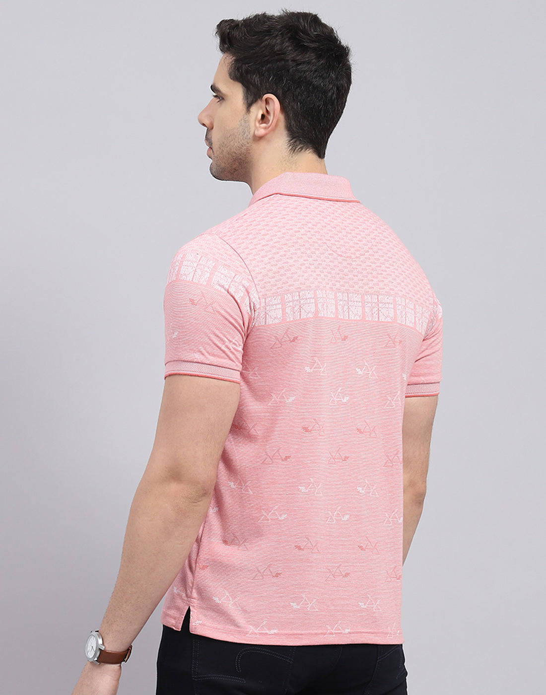 Men Pink Printed Polo Collar Half Sleeve T-Shirt