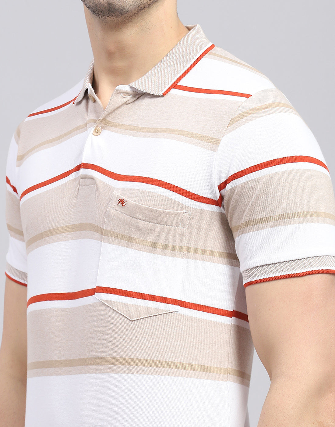 Men Brown Stripe Polo Collar Half Sleeve T-Shirt
