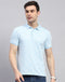 Men Blue Printed Polo Collar Half Sleeve T-Shirt