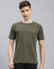 Men Olive Printed Round Neck Half Sleeve T-Shirt