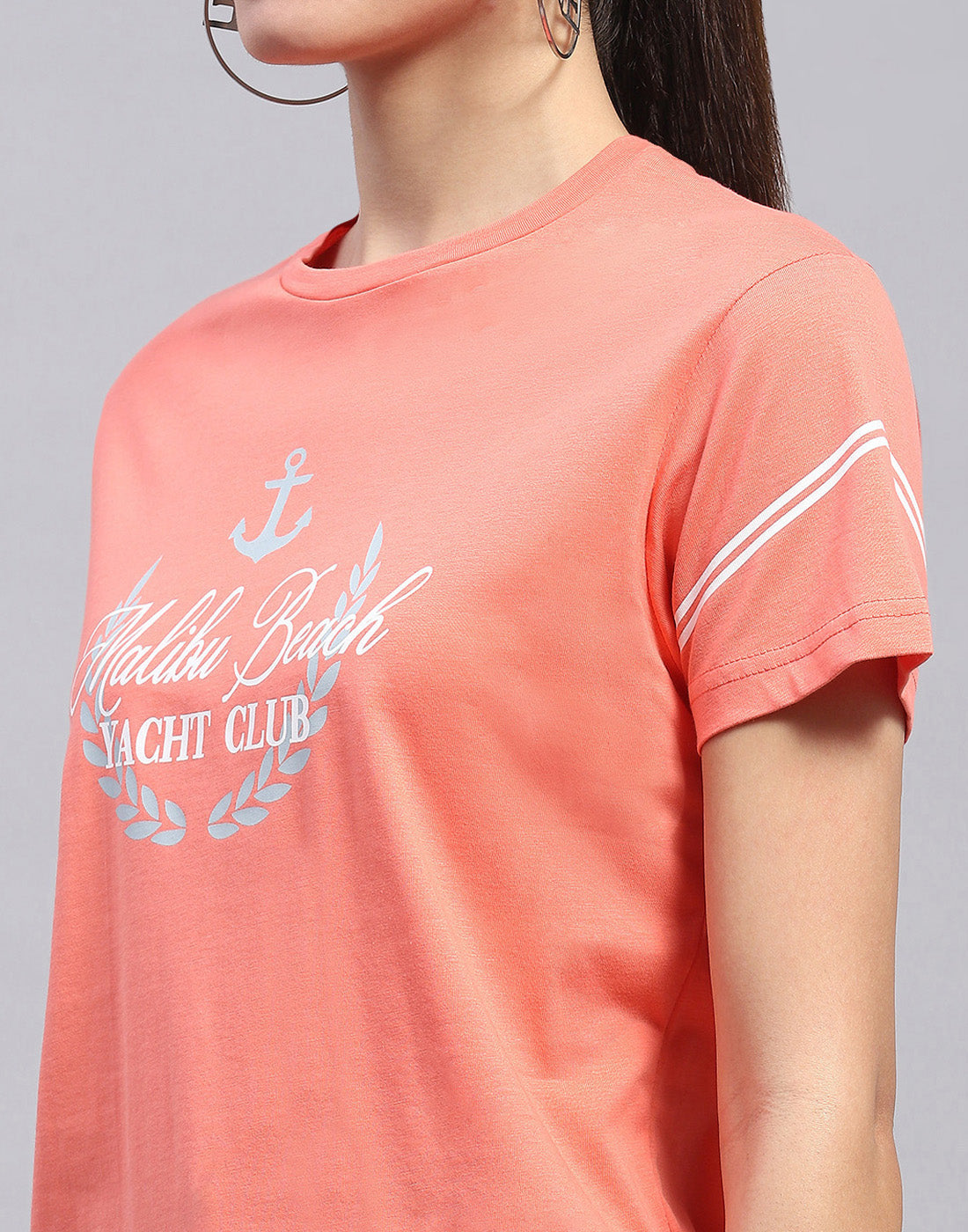 Women Pink Printed Round Neck Half Sleeve Top