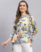Women Yellow Printed Boat Neck 3/4 Sleeve Top