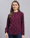 Women Purple Embroidered Round Neck Full Sleeve Top