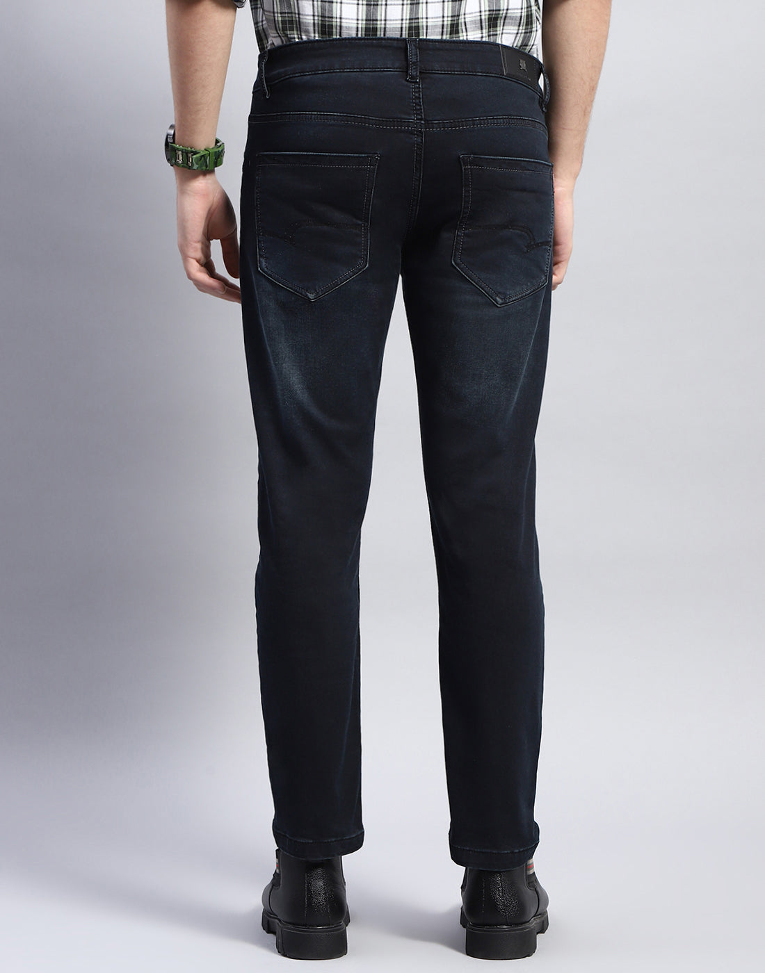 Men Navy Blue Light Wash Slim Fit Denim