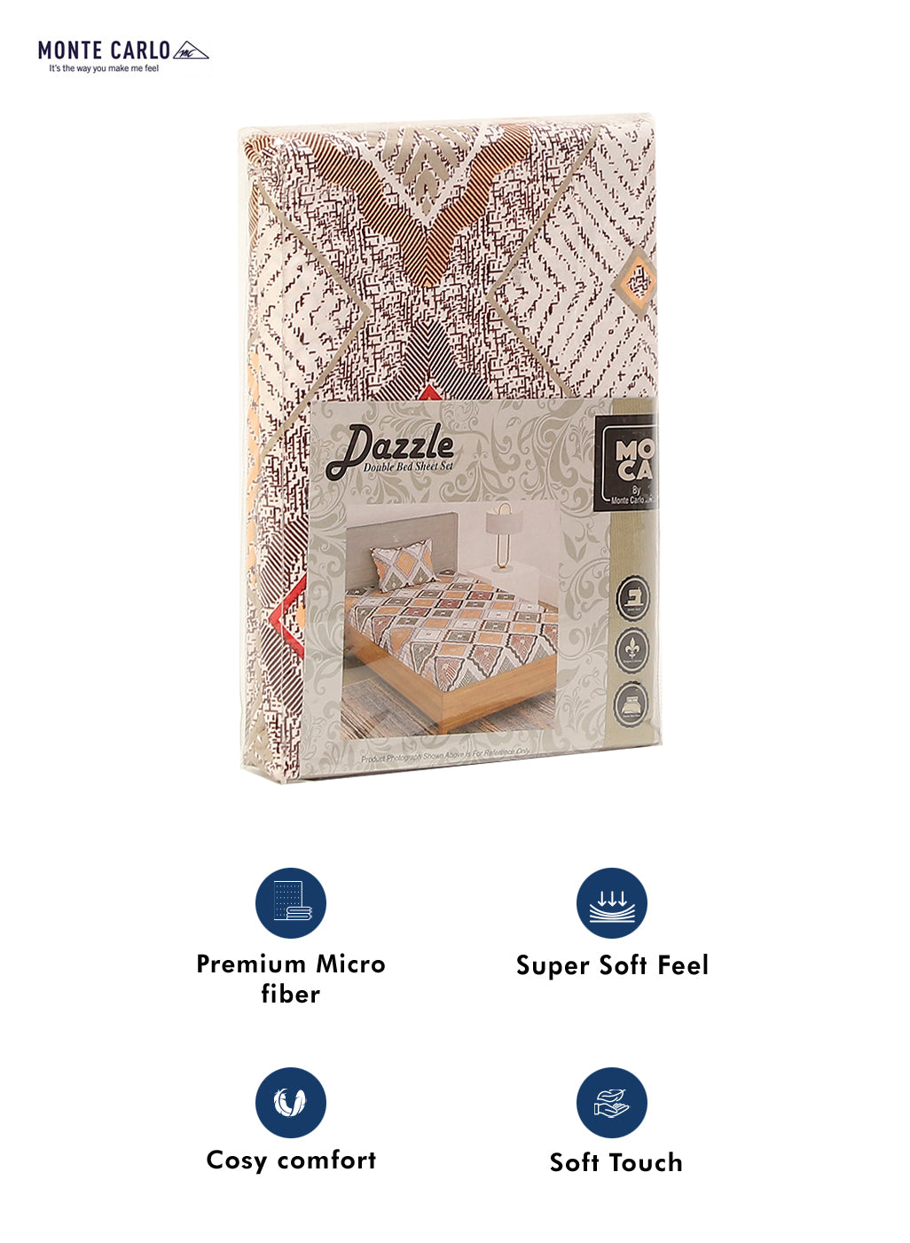 MOCA by Monte Carlo 120 GSM Microfibre Double Bedsheet with 2 Pillow Covers