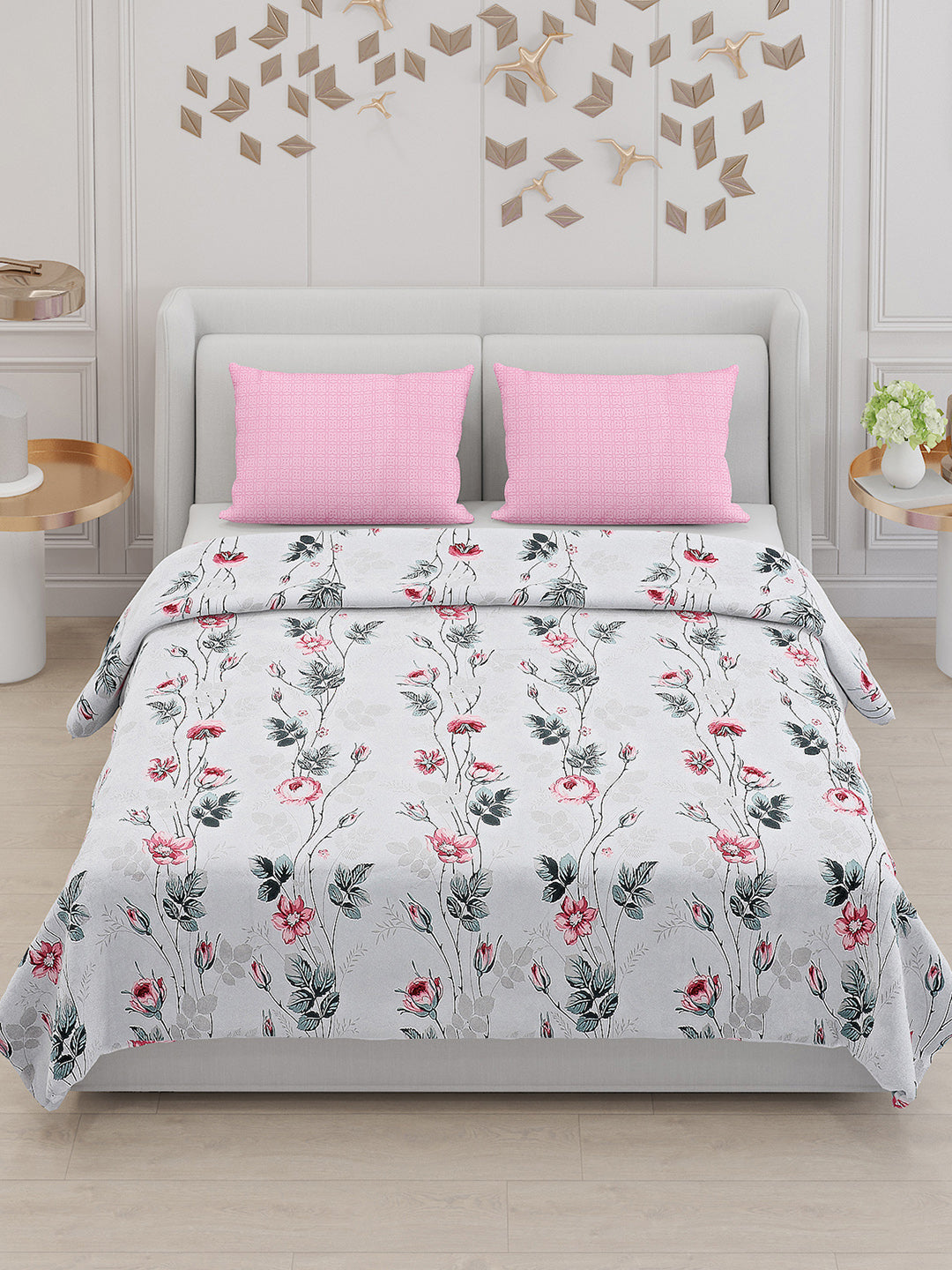 130 GSM Polyester Double Bed Bedsheet with 2 Pillow Covers