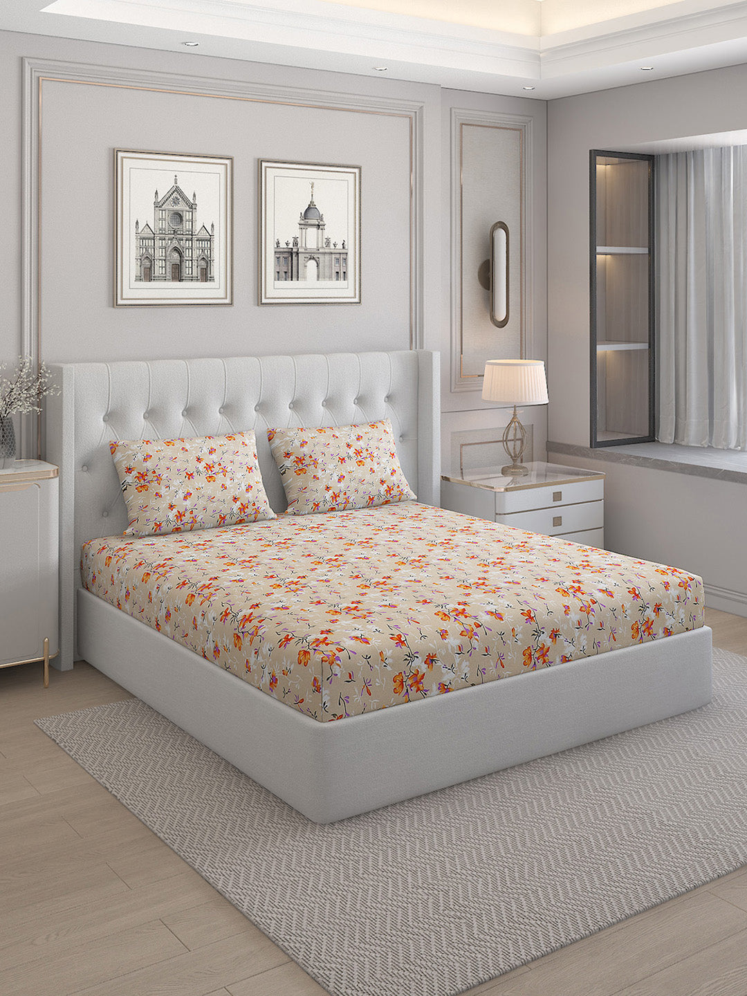 130 GSM  Polyester Double Bed Bedsheet with 2 Pillow Covers