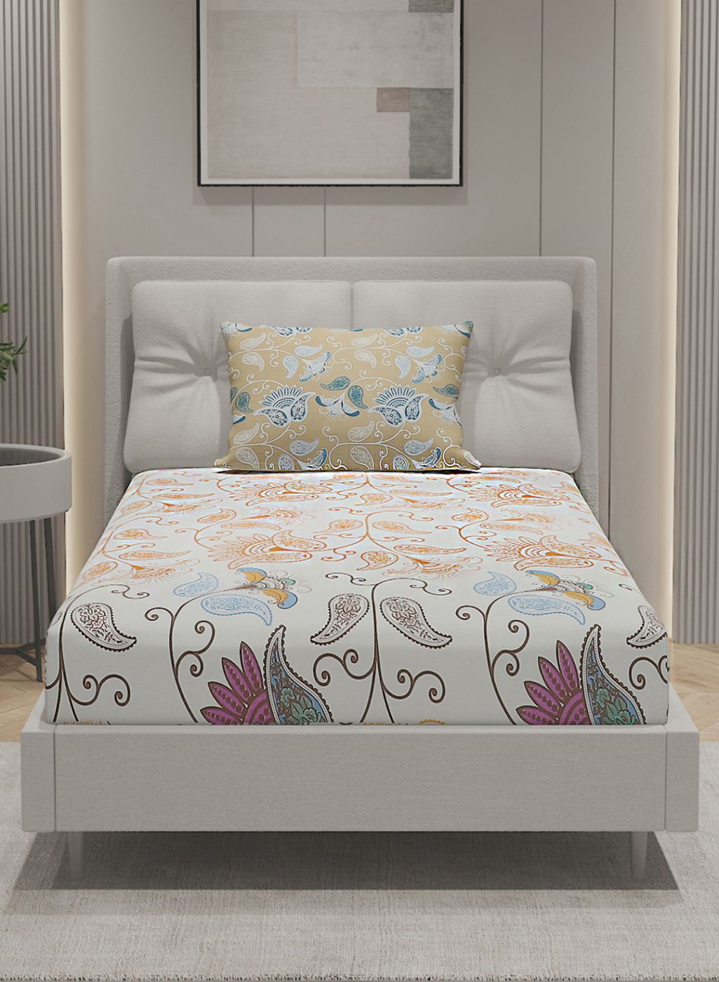 144TC Pure Cotton Single Bedsheet with 1 Pillow Covers