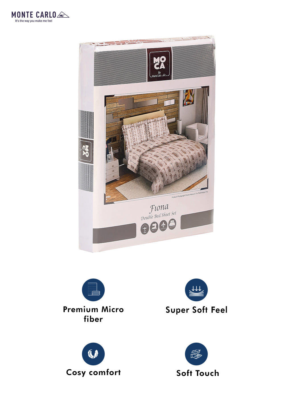 MOCA by Monte Carlo 104 TC Cotton Double Bedsheet with 2 Pillow Covers