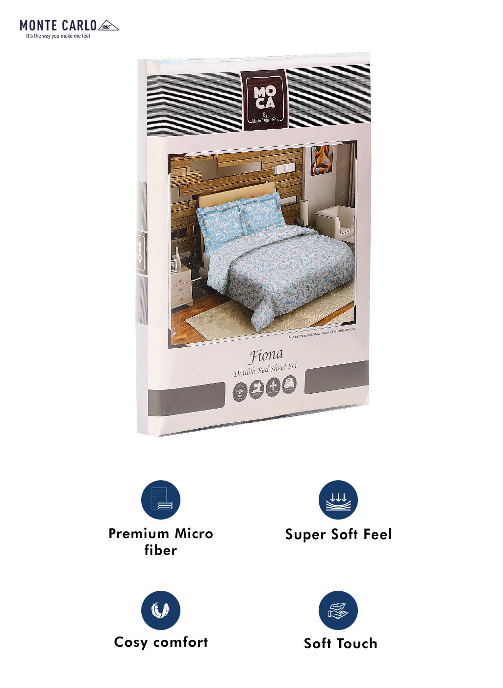 MOCA by Monte Carlo 104 TC Cotton Double Bedsheet with 2 Pillow Covers