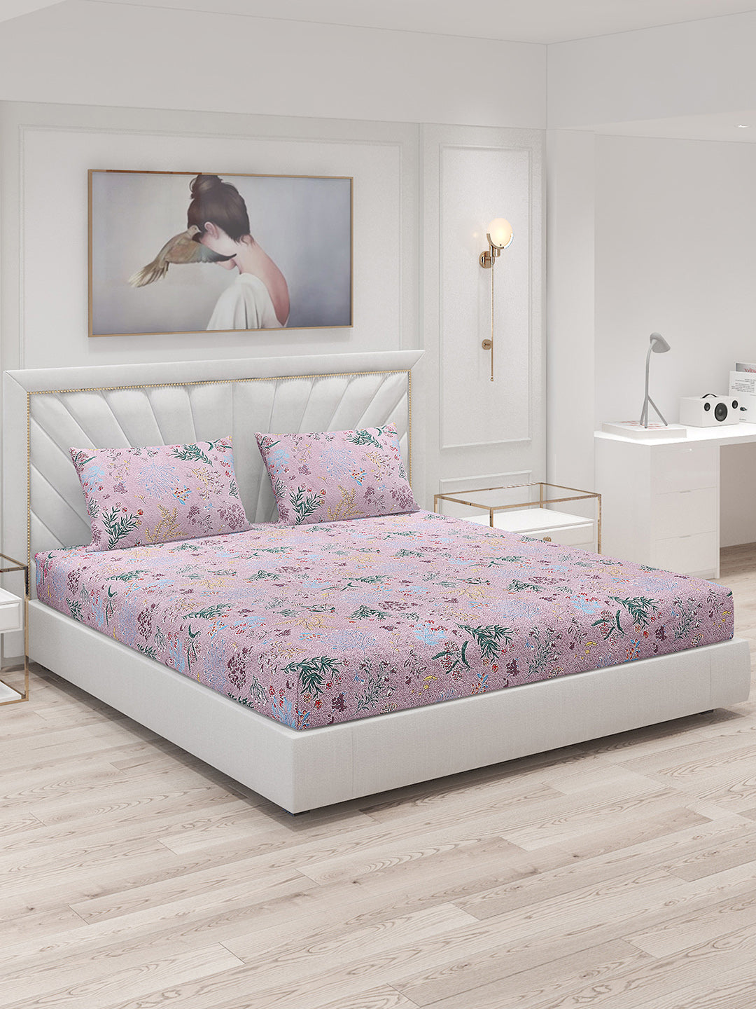 130 GSM Polyester Double Bed Bedsheet with 2 Pillow Covers