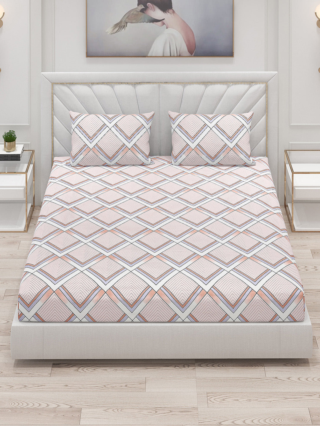 130 GSM Polyester Double Bed Bedsheet with 2 Pillow Covers