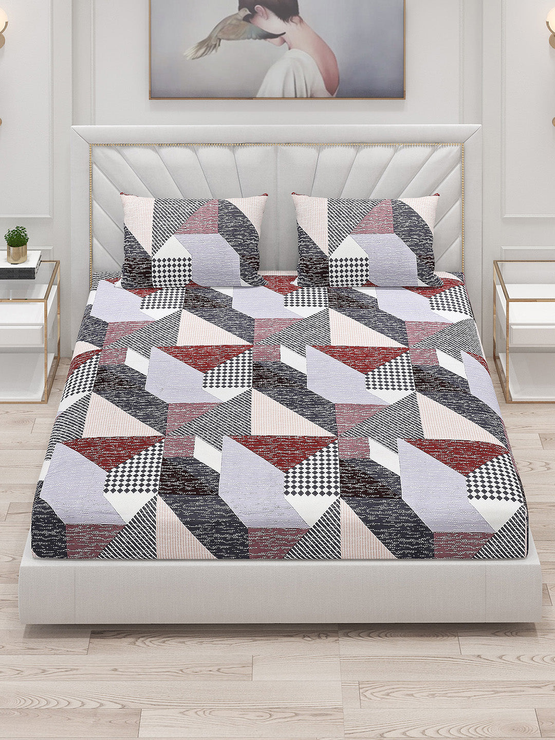 120 GSM  Polyester Double Bed Bedsheet with 2 Pillow Covers - Updated - Updated