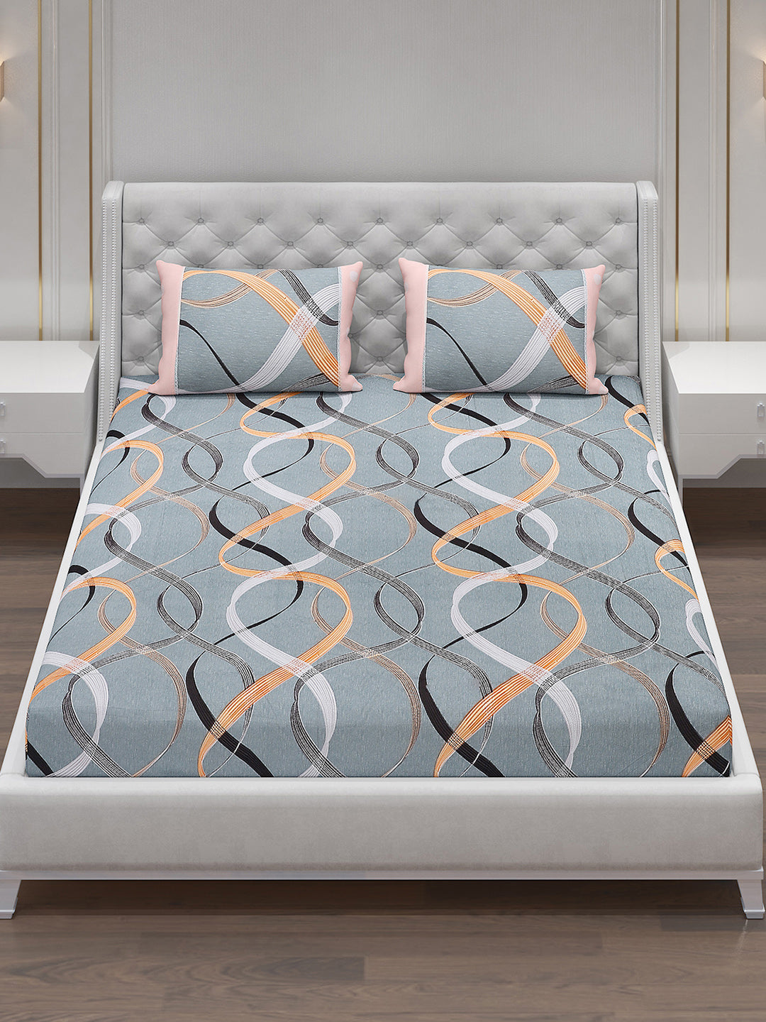 130 GSM Polyester Double Bed Bedsheet with 2 Pillow Covers