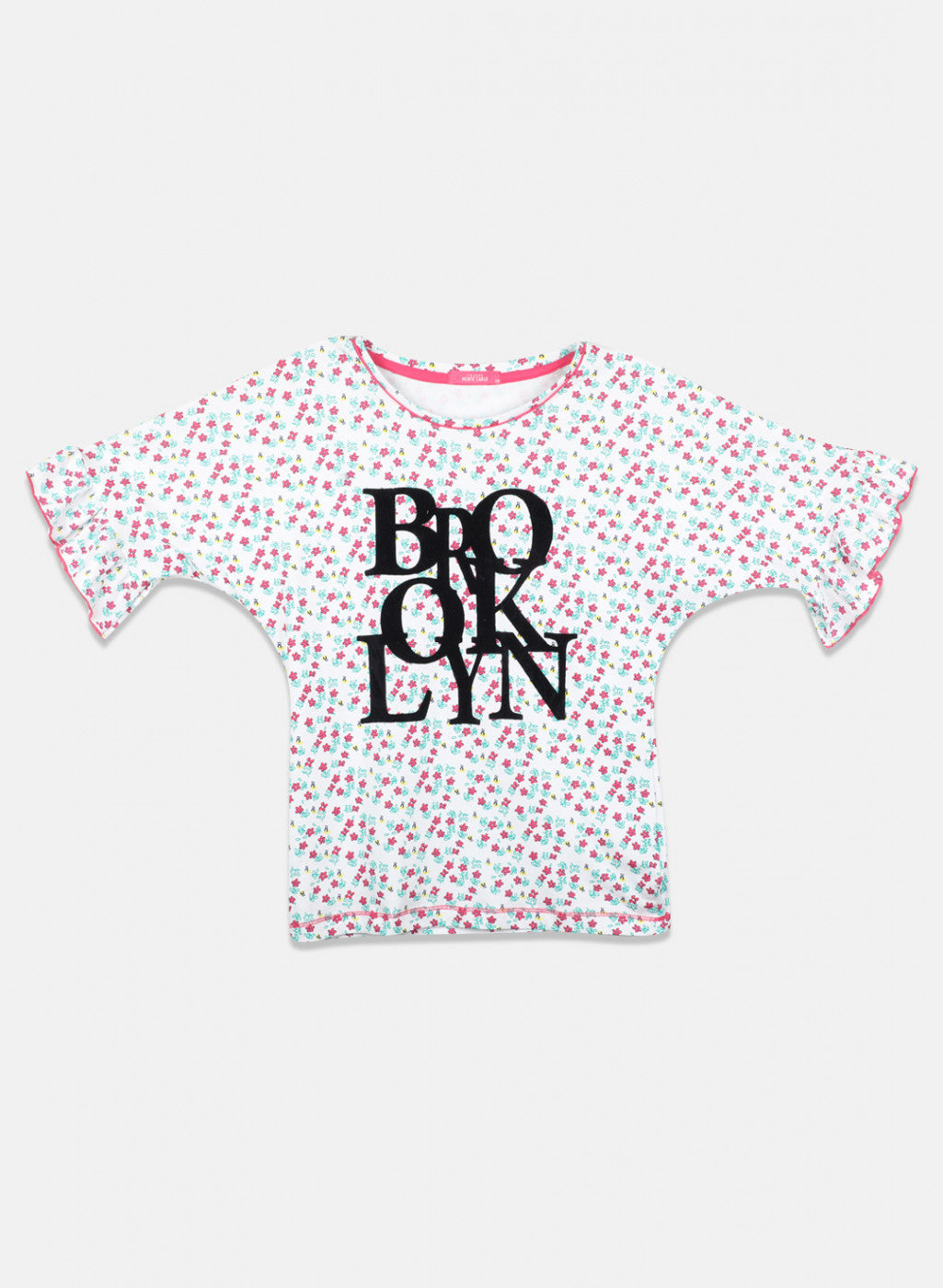 Girls Pink Printed Capri Set