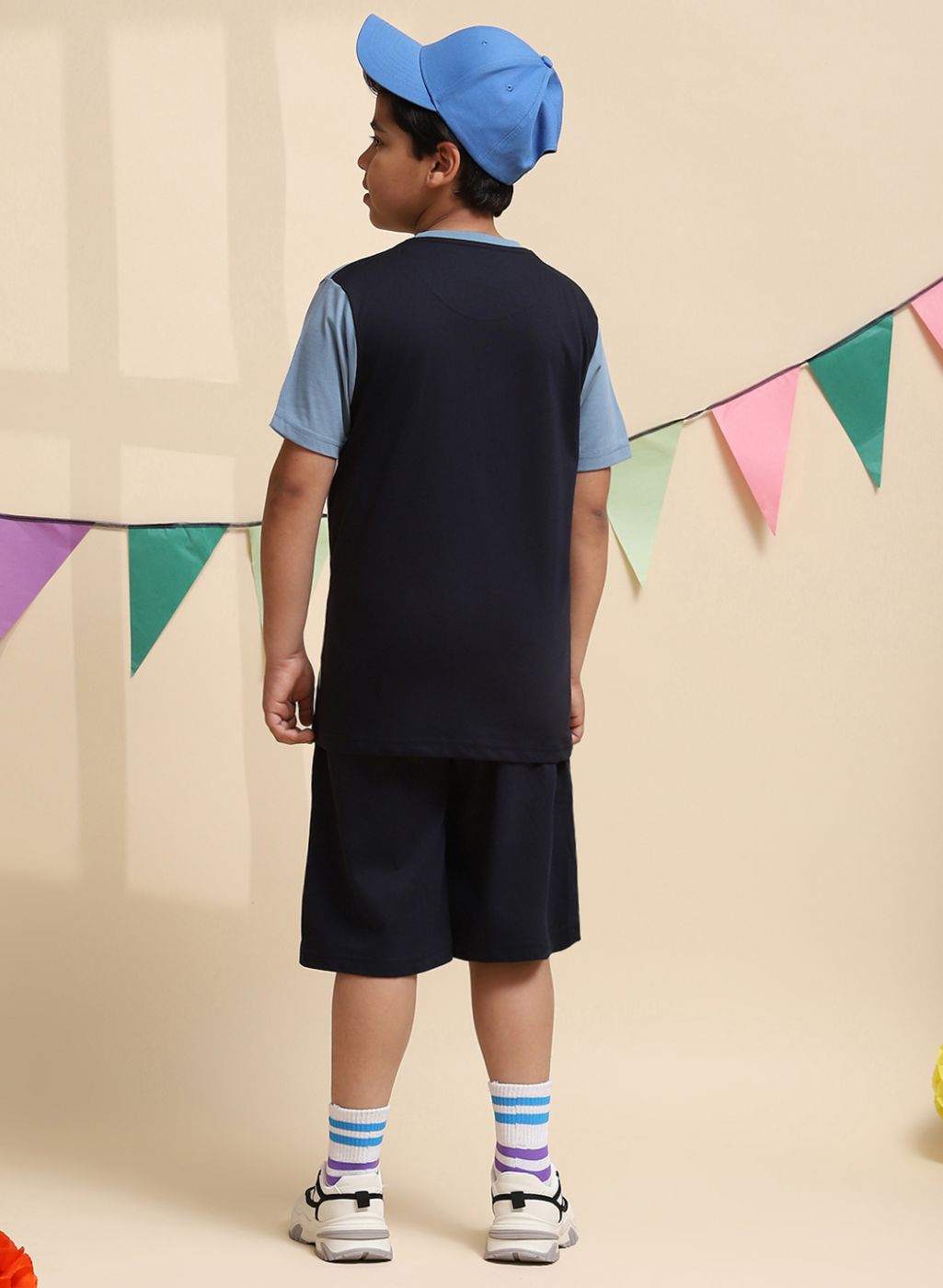 Boys Blue Printed Bermuda Set