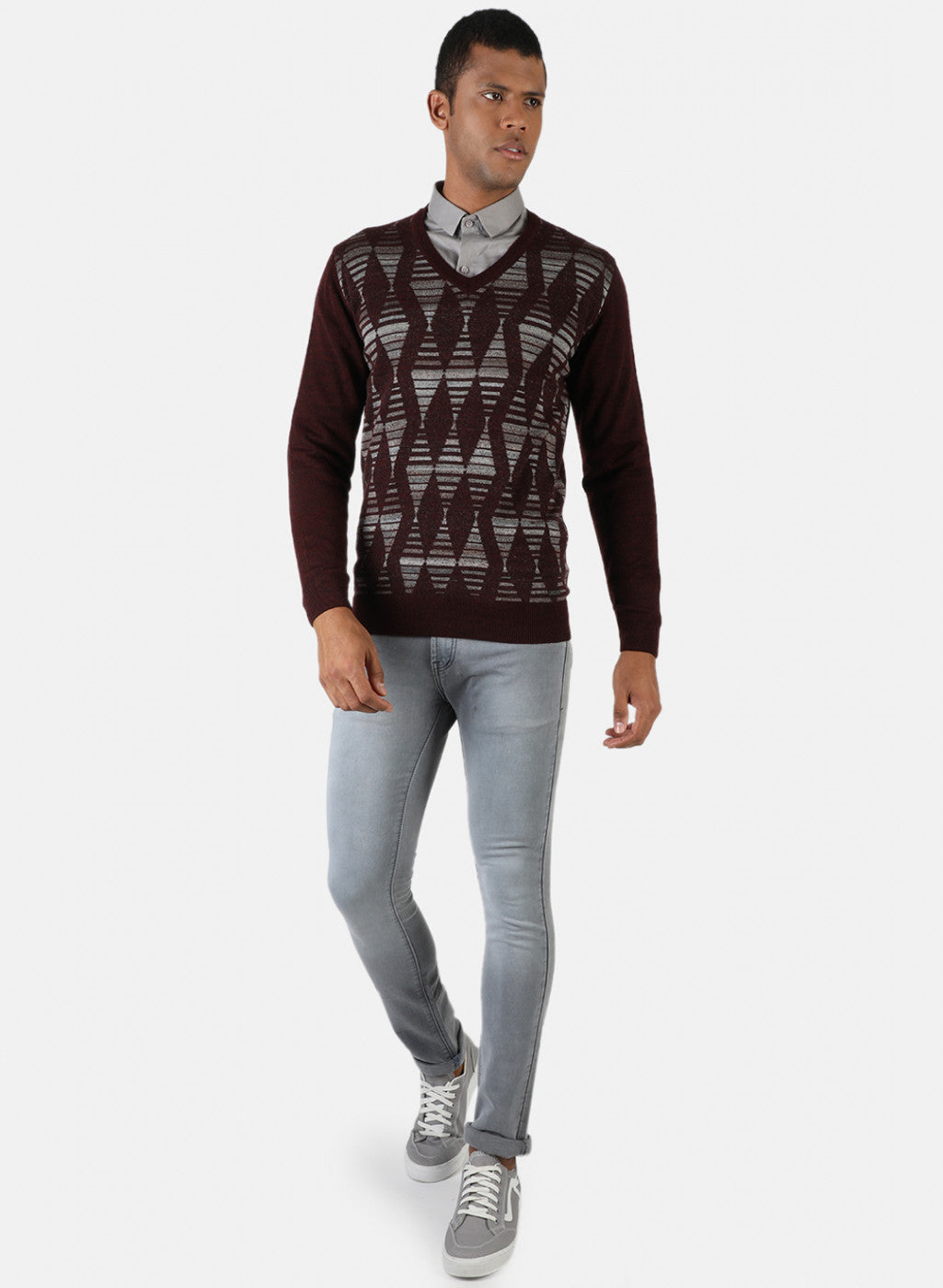 Men Maroon Solid Pullover