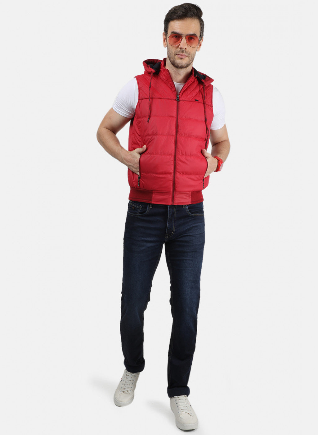 Men Red Plain Jacket