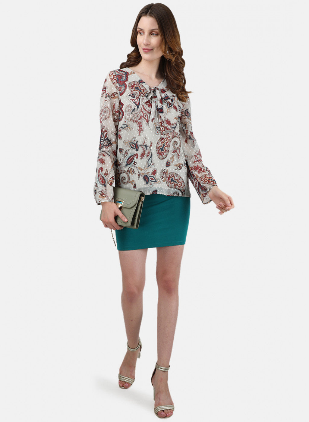 Womens Cream & Maroon Printed Top