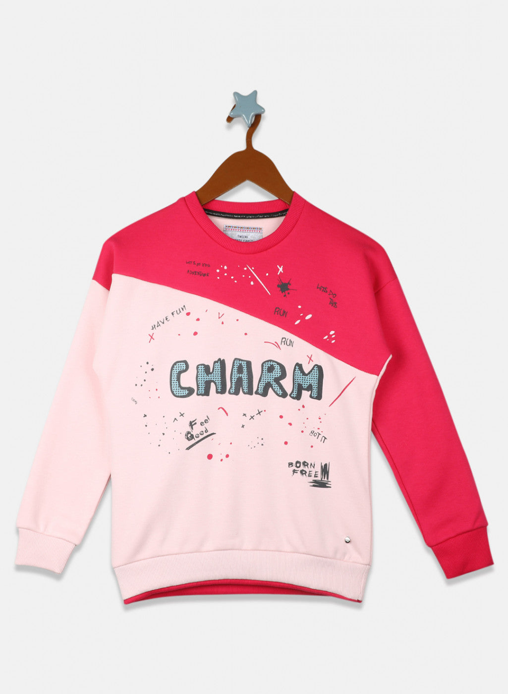 Girls Pink Printed Sweatshirt