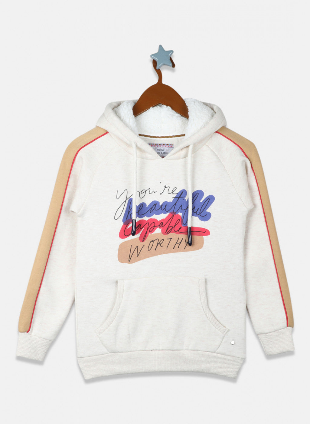 Girls Beige Printed Sweatshirt