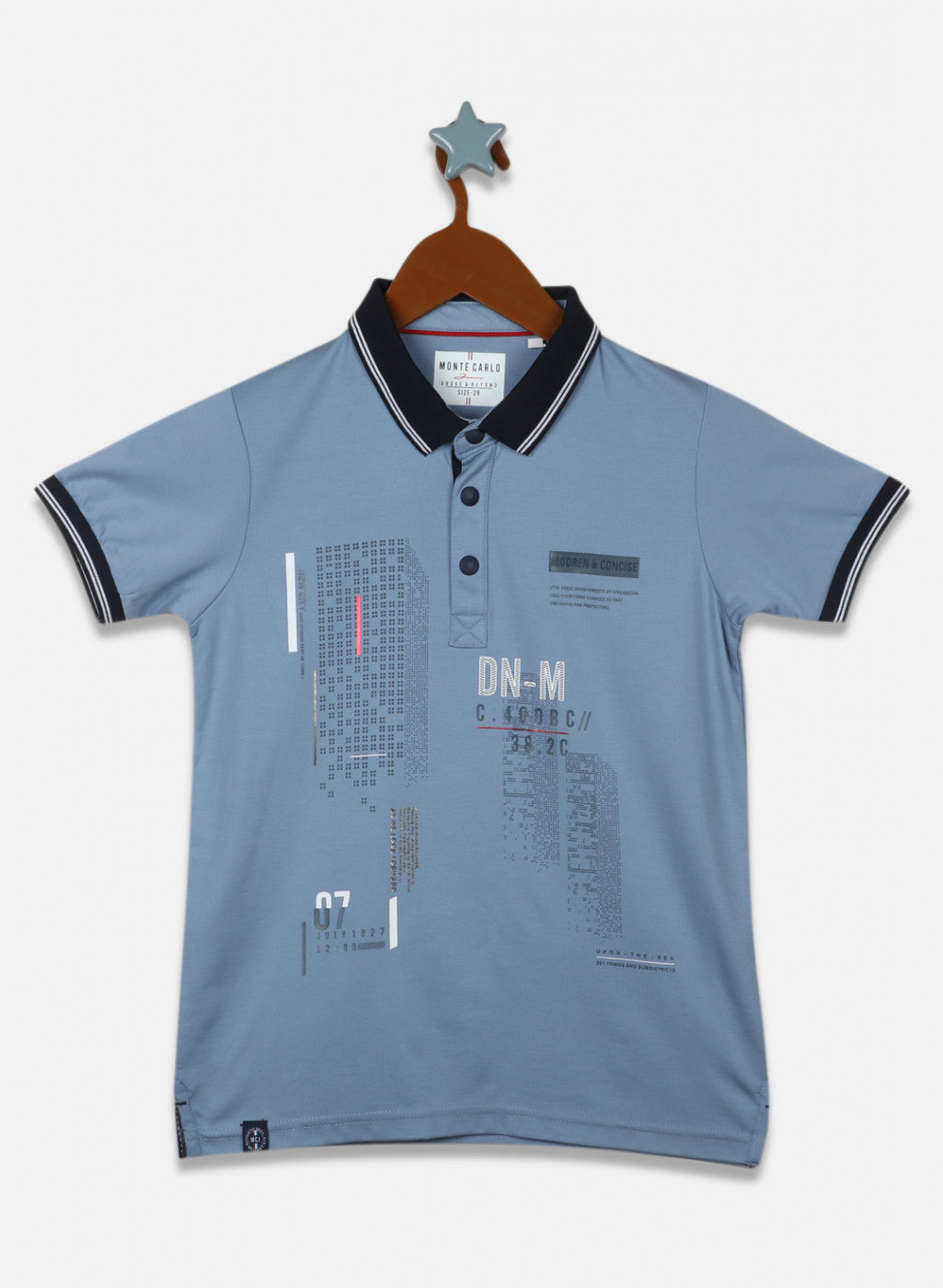 Boys Sky Blue Printed T-Shirt