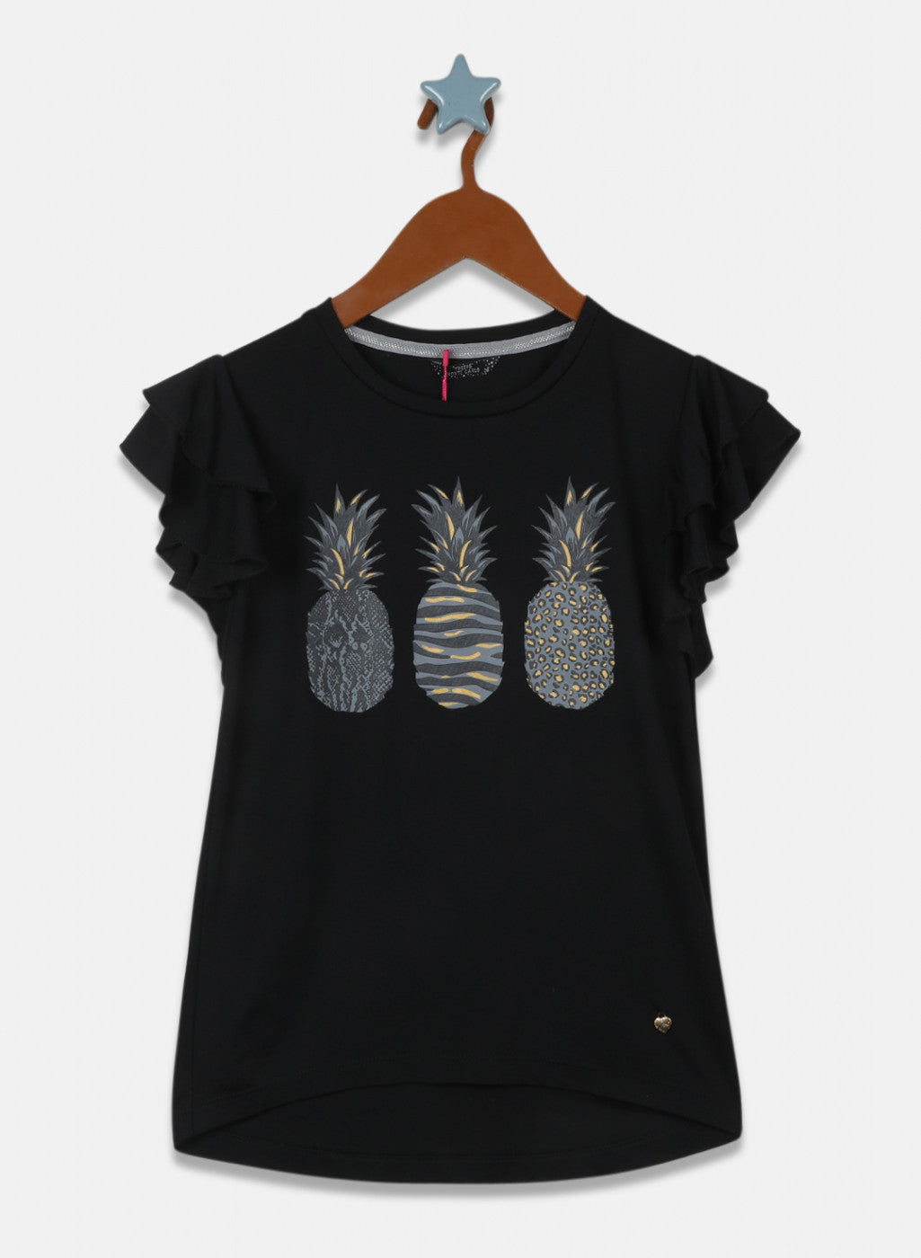 Girls Black Printed Top