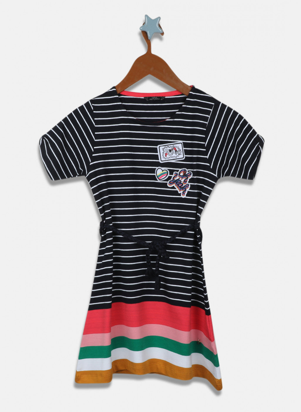 Girls Navy Blue Stripe Dress