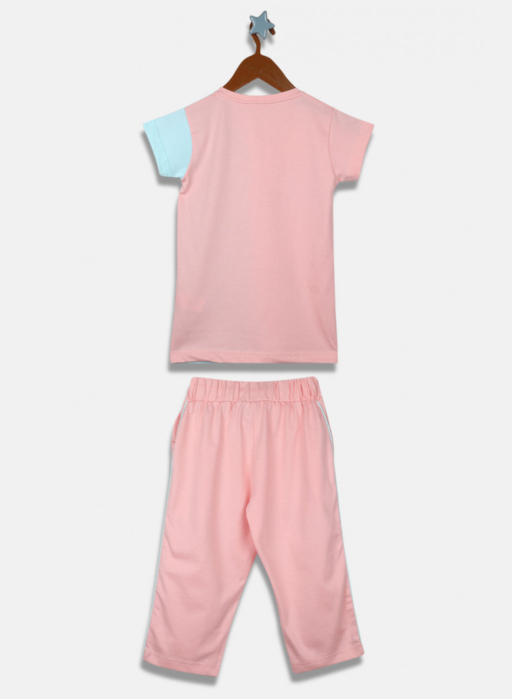 Girls Peach & Blue Printed Capri Set