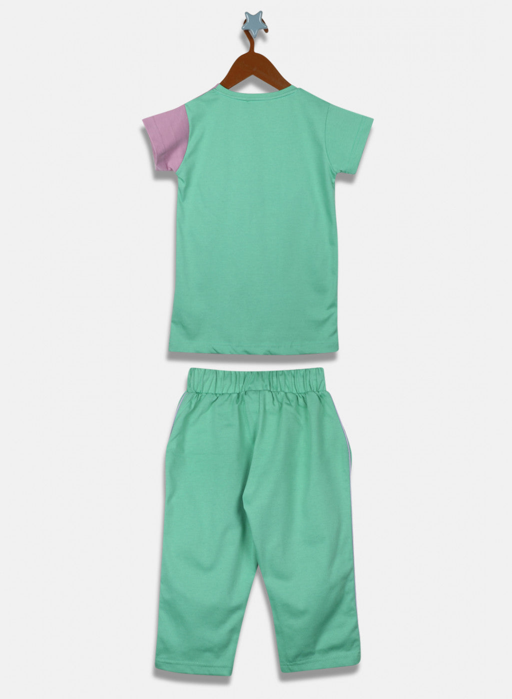 Girls Green & Purple Printed Capri Set