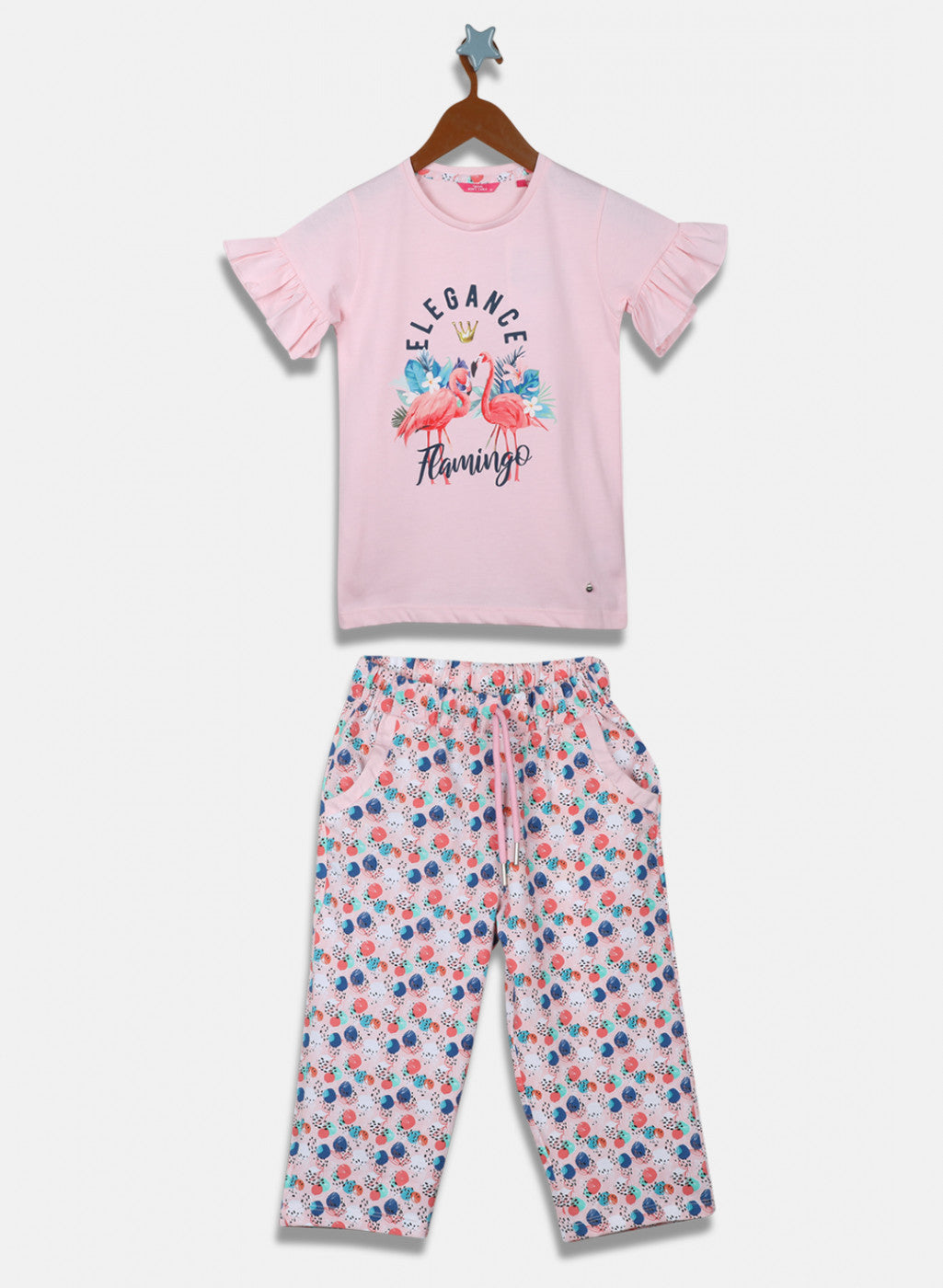 Girls Pink Printed Capri Set