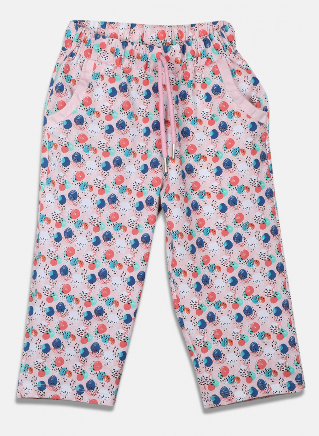 Girls Pink Printed Capri Set