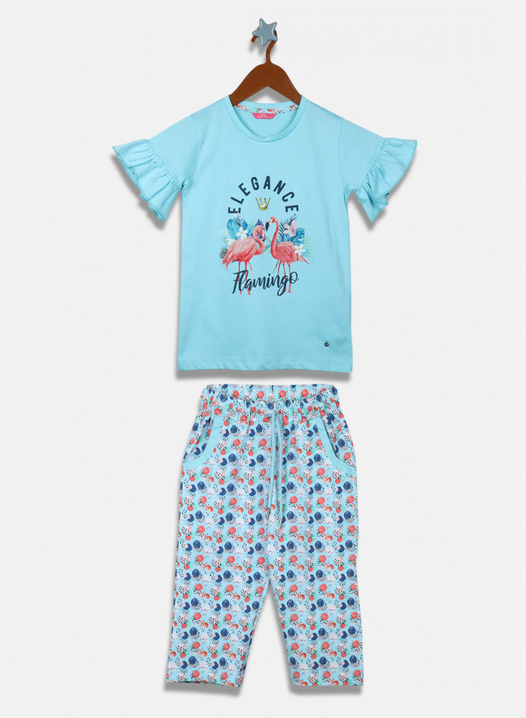 Girls Blue Printed Capri Set