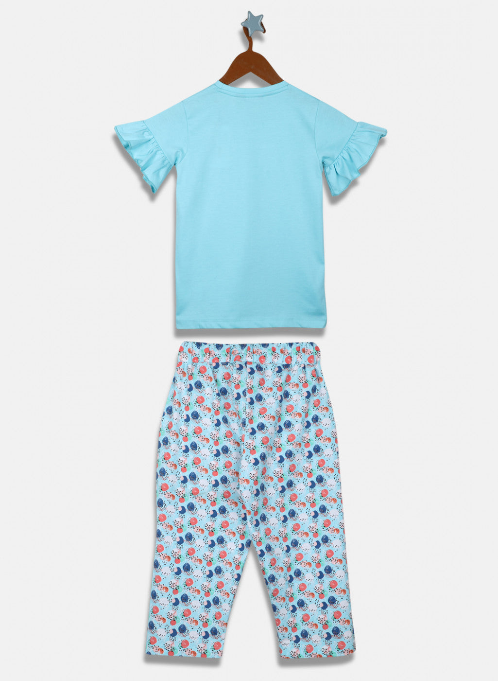 Girls Blue Printed Capri Set